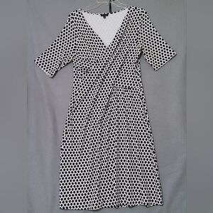 TALBOTS Black and White Short Sleeve Patterned Faux-Wrap Dress -‎ Size:  Medium